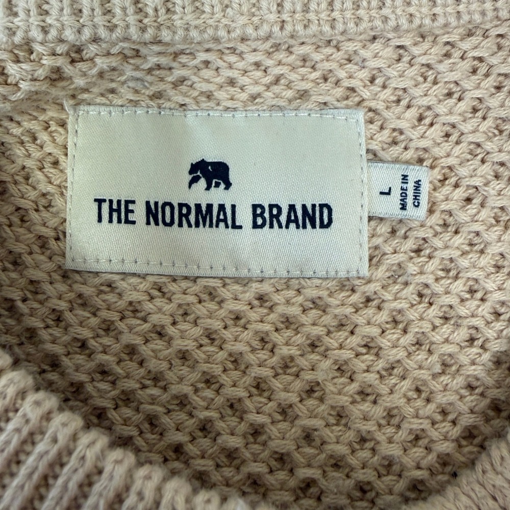 The Normal Brand Mens Moss Stitch Crew Tan Size Large Fisherman Preppy Neutral - Picture 3 of 10